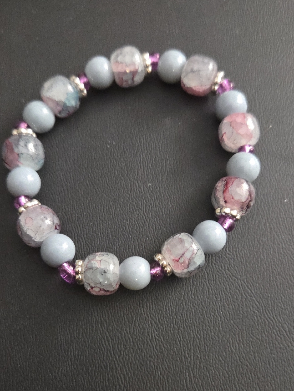 Handmade Purple Gray Beaded Stretch Bracelet - Women Jewelry